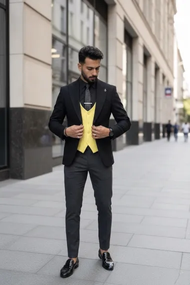 Costum barbati slim fit negru, 3 piese 13313